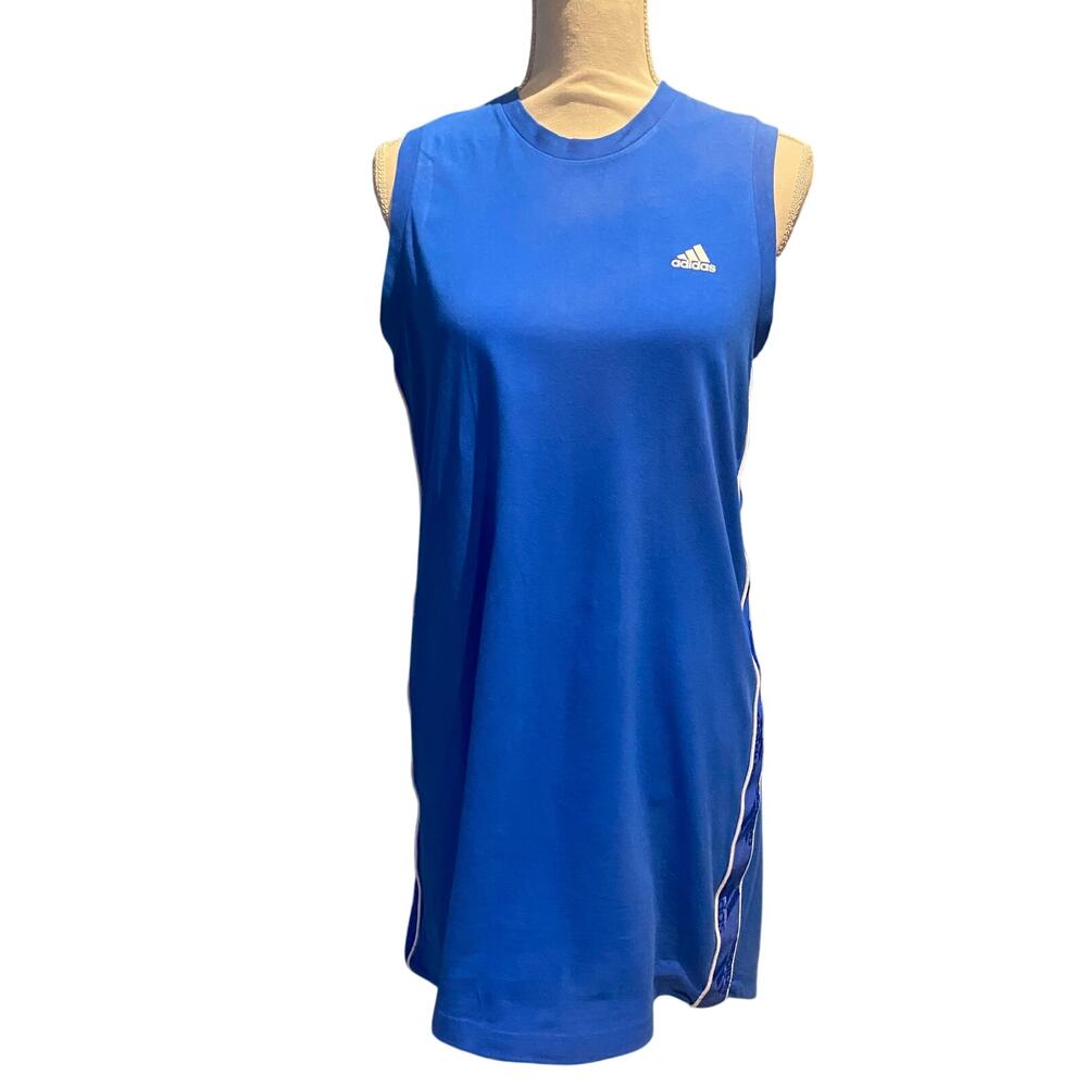 Adidas Size Medium Royal Blue Sporty Short Dress Mini Micro Comfy Knit Stretchy